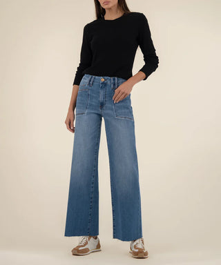 Meg High Rise Wide Leg Front Pockets Insert Raw Hem - Earn
