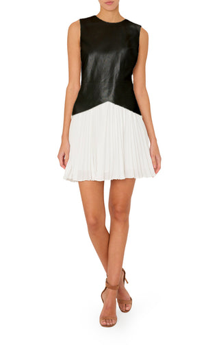 Haddy Leather Pleated Combo Mini Dress - Black/White