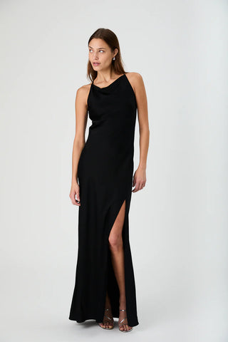 Ennis Satin Cowl Neck Maxi - Black