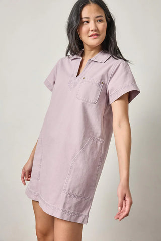 Twill Split Neck Collared Dress - Thistle