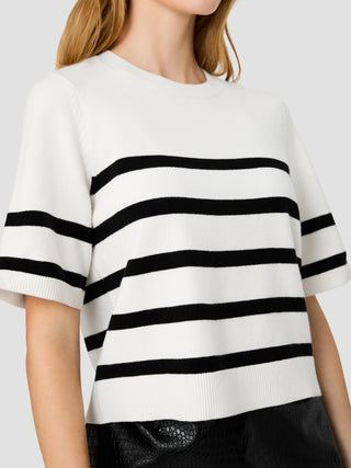 Sloane Knit S/S Stripe Top - Porcelain Cream/Black