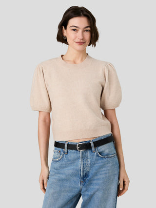 Yulia Knit Puff Sleeve Top - Oatmeal