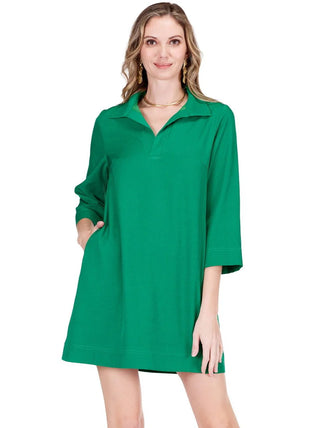 Placket Bell Sleeve Dress - Green