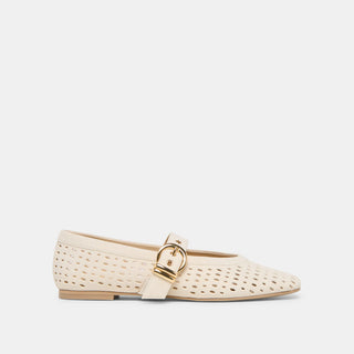 Mikel Flat - Creme Perforated Suede
