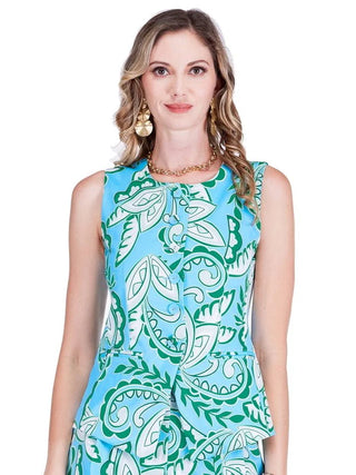 Buttons Vest - Green Paisley