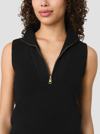 Marley Knit Half Zip Rib Vest - Black