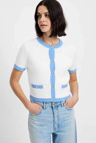 Bennet Rib Knit S/S Top - Summer White/Blue