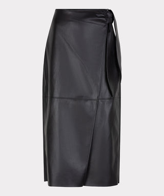 Faux Leather Belted Skirt - Black