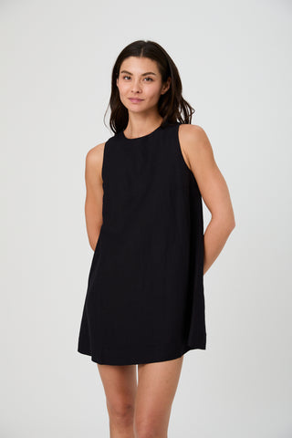 Cooper Linen Sleeveless Mini Dress - Black