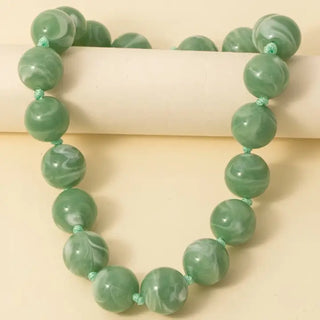 Lage Marble Resin Ball Beads Necklace - Green
