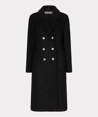 Double Breasted Boucle Coat - Black