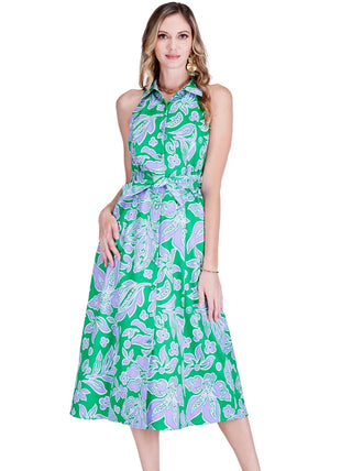 Fitted Halter Shirtdress - Green Petal