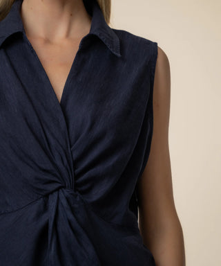 Sara Sleeveless Top W/ Twisted At Front Shirt