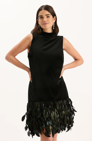 Colette Feather Hem Dress - Black