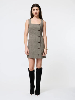 Houndstooth Wool Mini Dress - Brown Multi