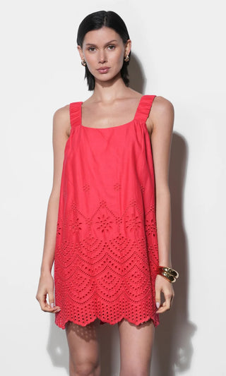 Kallie Linen Blend Embroidered Mini Dress RED / XS Kallie Linen Blend Embroidered Mini Dress RED / XS
