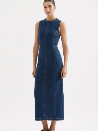Ida Denim maxi Dress - Force Blue
