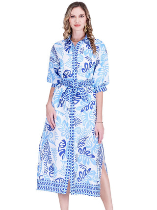 Maxi Shirt Dress - Lagoon Leaf