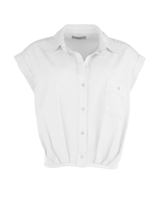 Gaia Pleated Top with Short Cuffed Sleeves- White