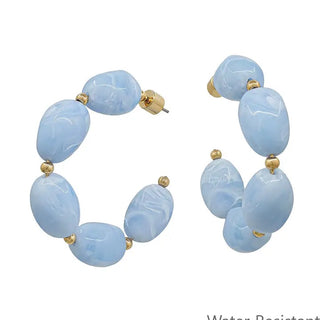 Water Resistant Blue Oval Acrylic 2" Hoop Earring