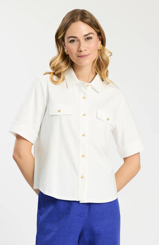 Gold Button Polo - White