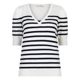 Sweater Short Sleeve Stripe Knit - Off White/Navy
