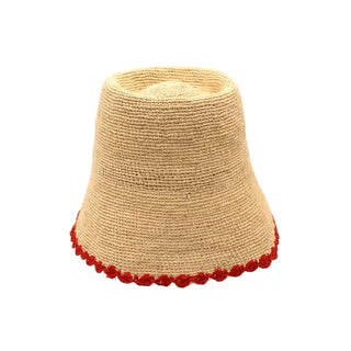 Kate 3"Brim Crochet Bucket Straw Hat-Coral
