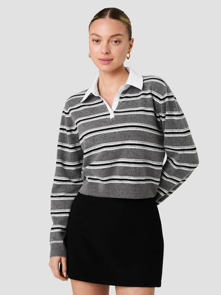 Yulia Knit Campus Stripe Pullove - Graphite