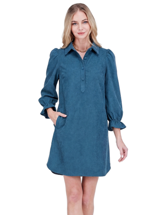 Placket Collar Dress - Peacock