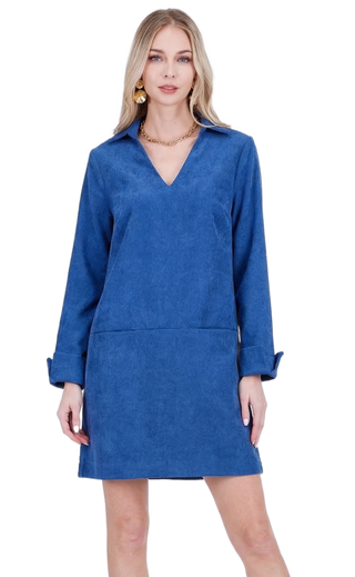 Split Neck Collar Dress - Royal