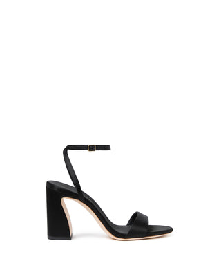 Malia Curved Heel Simple Sandal with Ankle Strap - Black