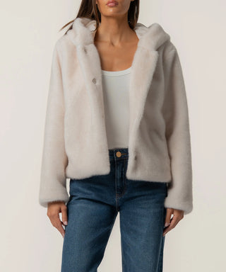 Saskia Faux Fur Jacket- Ivory