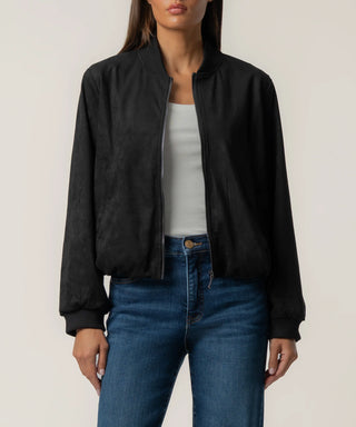 Kensie Faux Suede Zip Front Jacket-Black