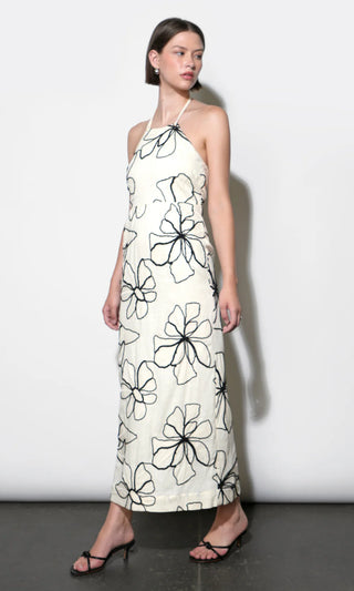 Josie Large Embroidery Floral Halter Midi Dress | Greylin S / IVORY/BLACK Josie Large Embroidery Floral Halter Midi Dress | Greylin S / IVORY/BLACK