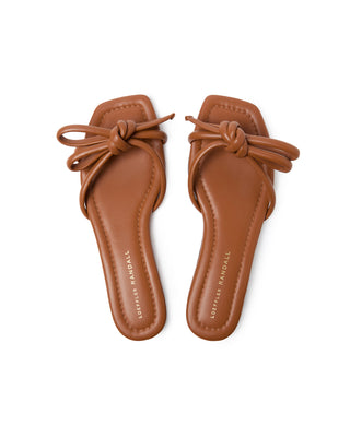 Hadley Leather Bow Flat Sandal - Timber