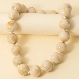 Lage Marble Resin Ball Beads Necklace - Ivory