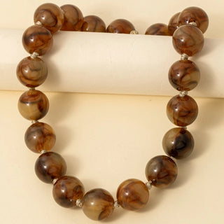 Lage Marble Resin Ball Beads Necklace - Brown