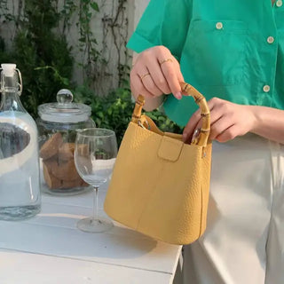 Bamboo Top Handle Crossbody Bag - Yellow