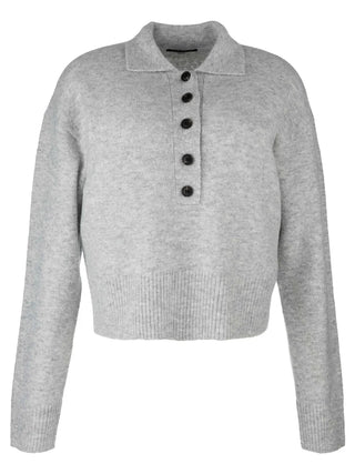 Lilia Button Front Long Sleeve Sweater - Heather Grey