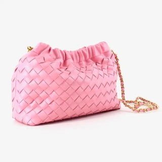 Small Woven Crossbody Bag with Chain Strap - Pink