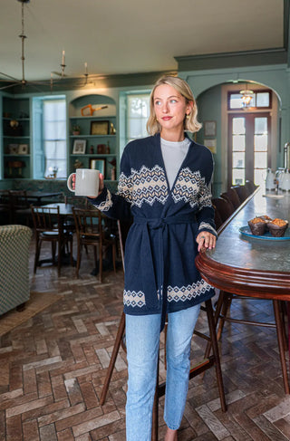 Fair Isle Sweater Tie Front Sweater - Navy