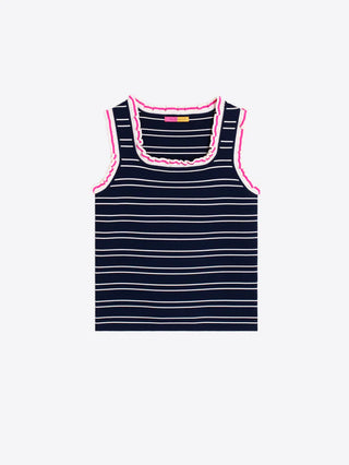 Ruffles Stripe Top - Navy/Fuchsia