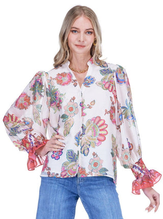 Split V- Neck Blouse - Briar Bloom