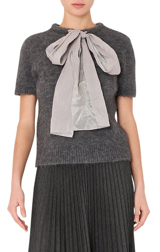 Combination Bow Fuzzy Sweater - Smoke
